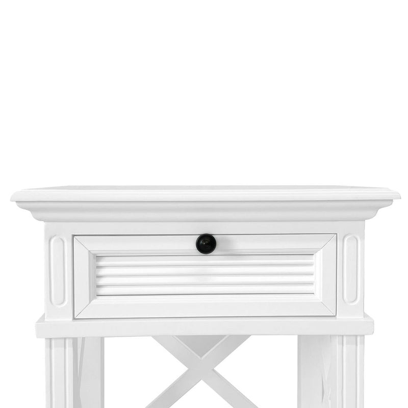West Beach Oak Wood Bedside Table - White - Notbrand