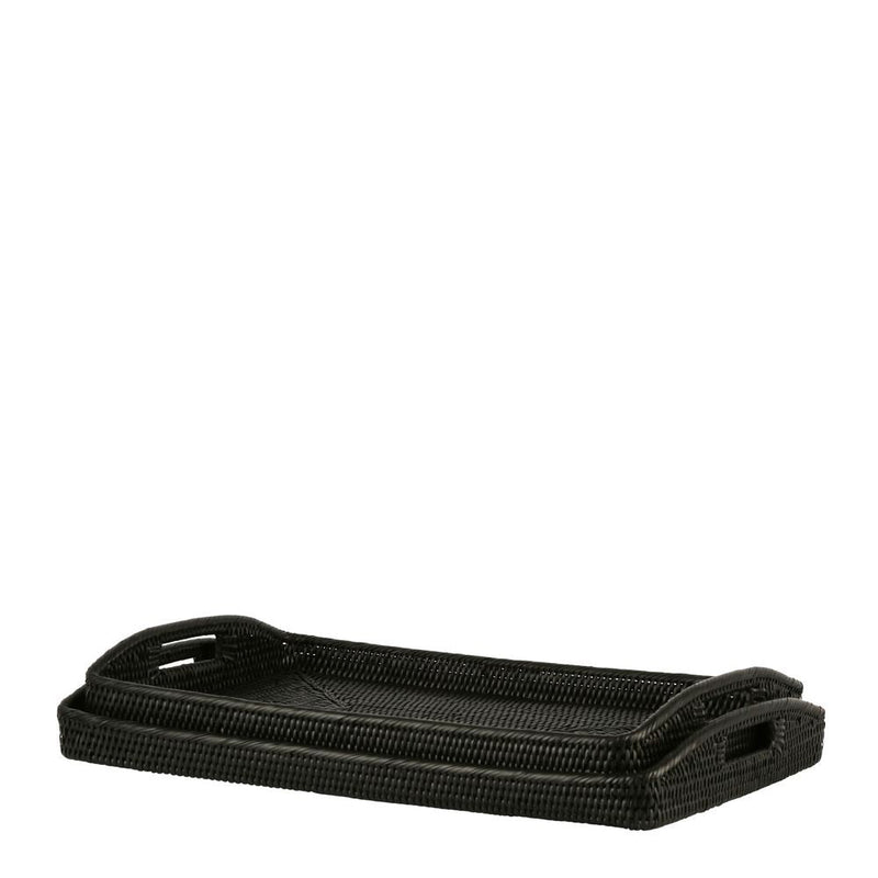 Paume Rattan Rectangle Tray in Black - Set of 2 - Notbrand