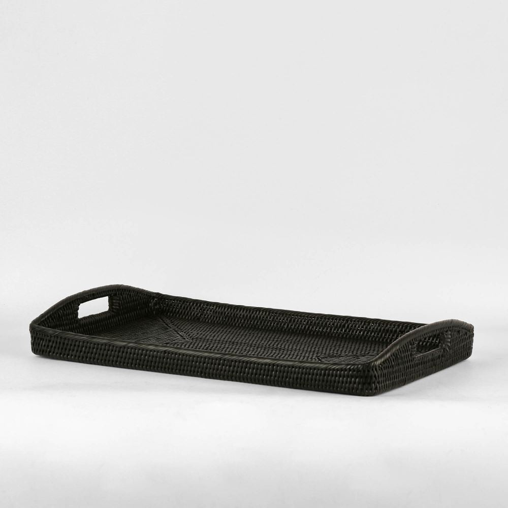 Paume Rattan Rectangle Tray in Black - Set of 2 - Notbrand