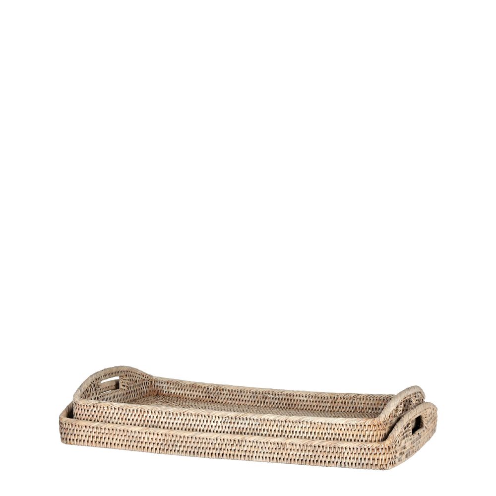 Paume Rattan Rectangle Tray in White Wash - Set of 2 - Notbrand