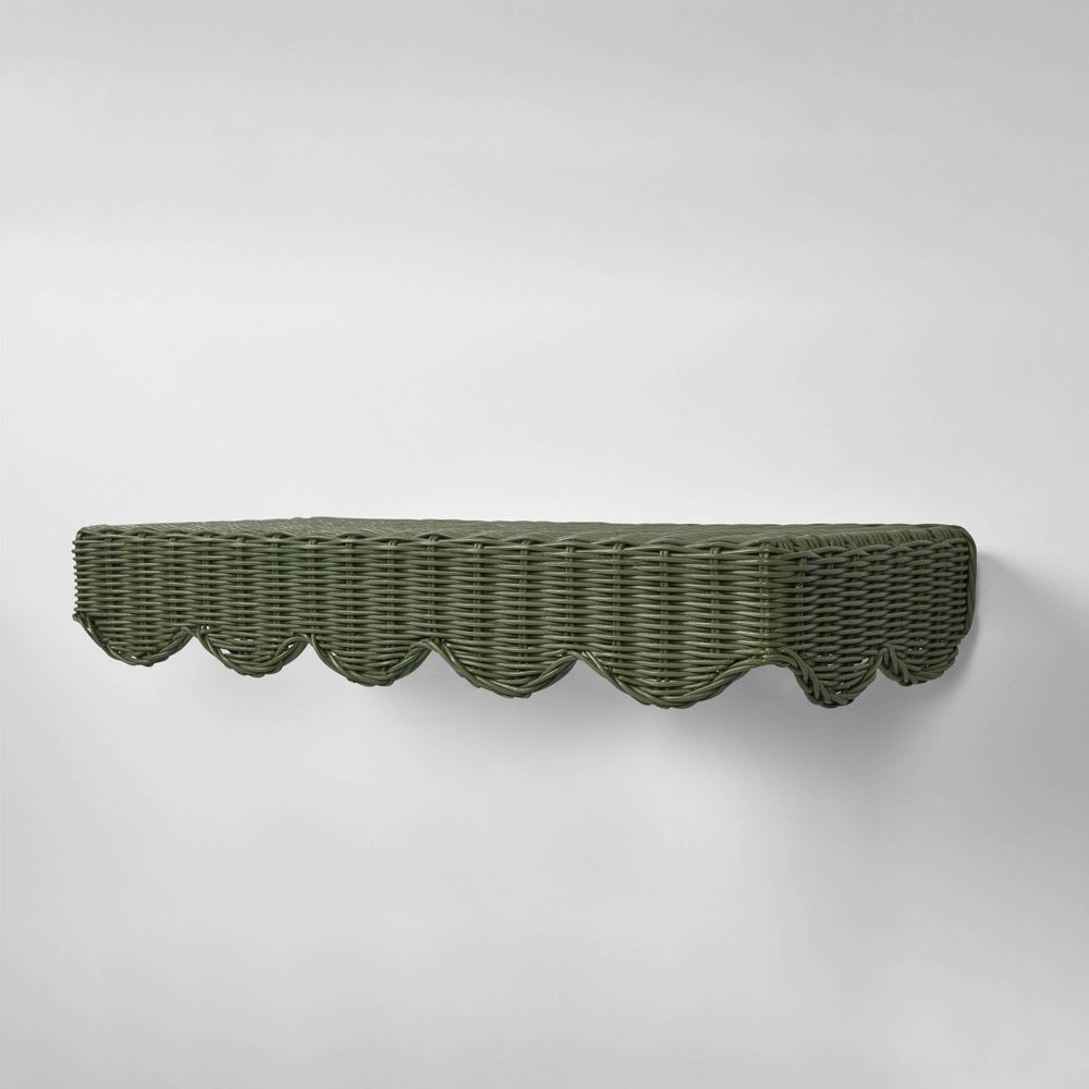 Belle Rattan Wall Shelf in Green - 60cm - Notbrand