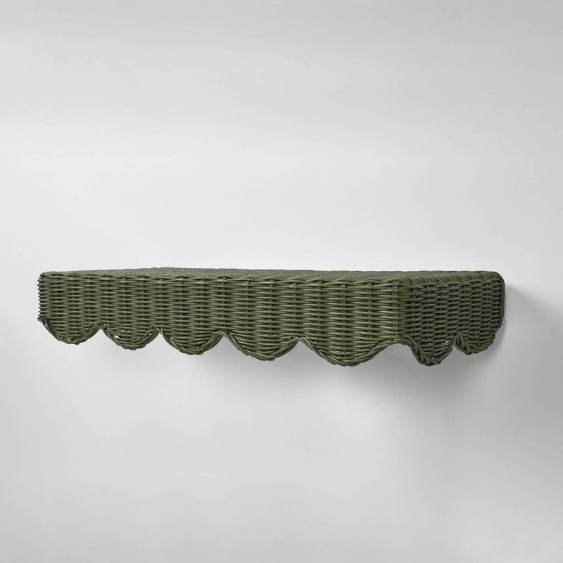 Belle Rattan Wall Shelf in Green - 60cm - Notbrand