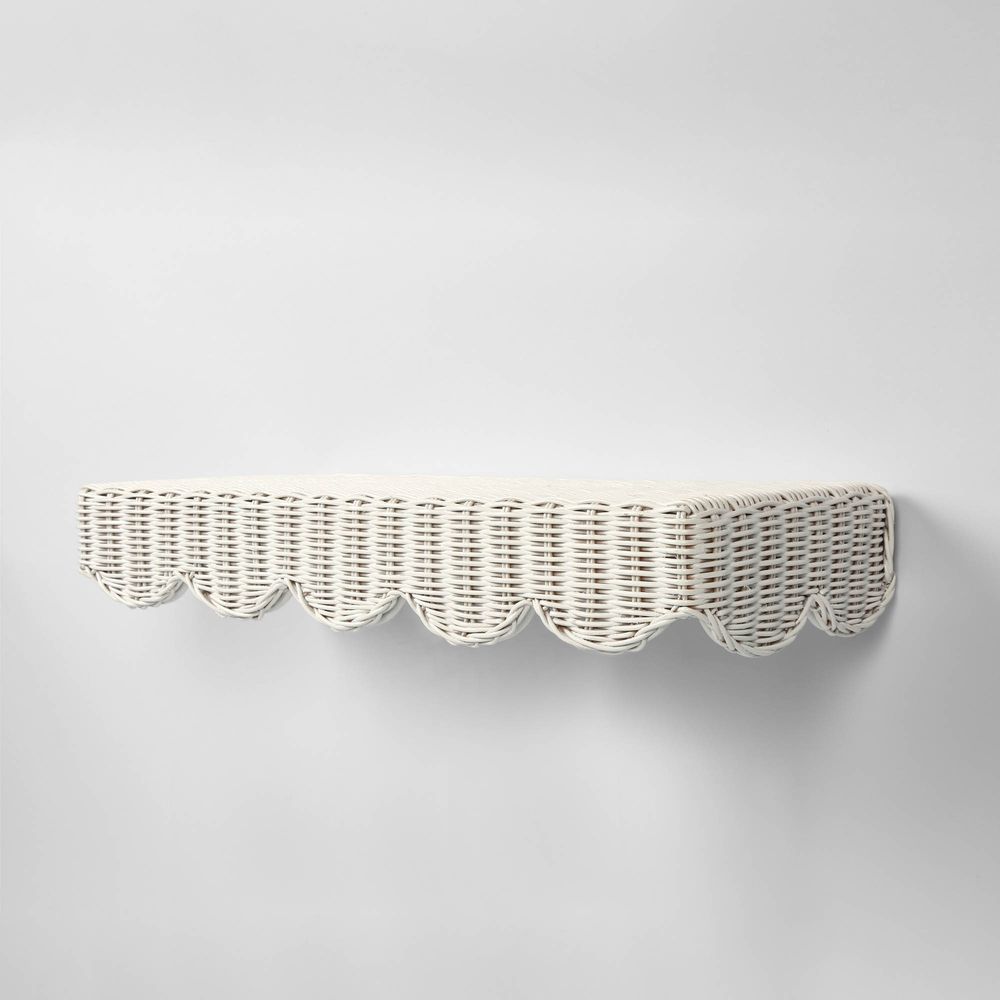 Belle Rattan Wall Shelf in White - 60cm - Notbrand