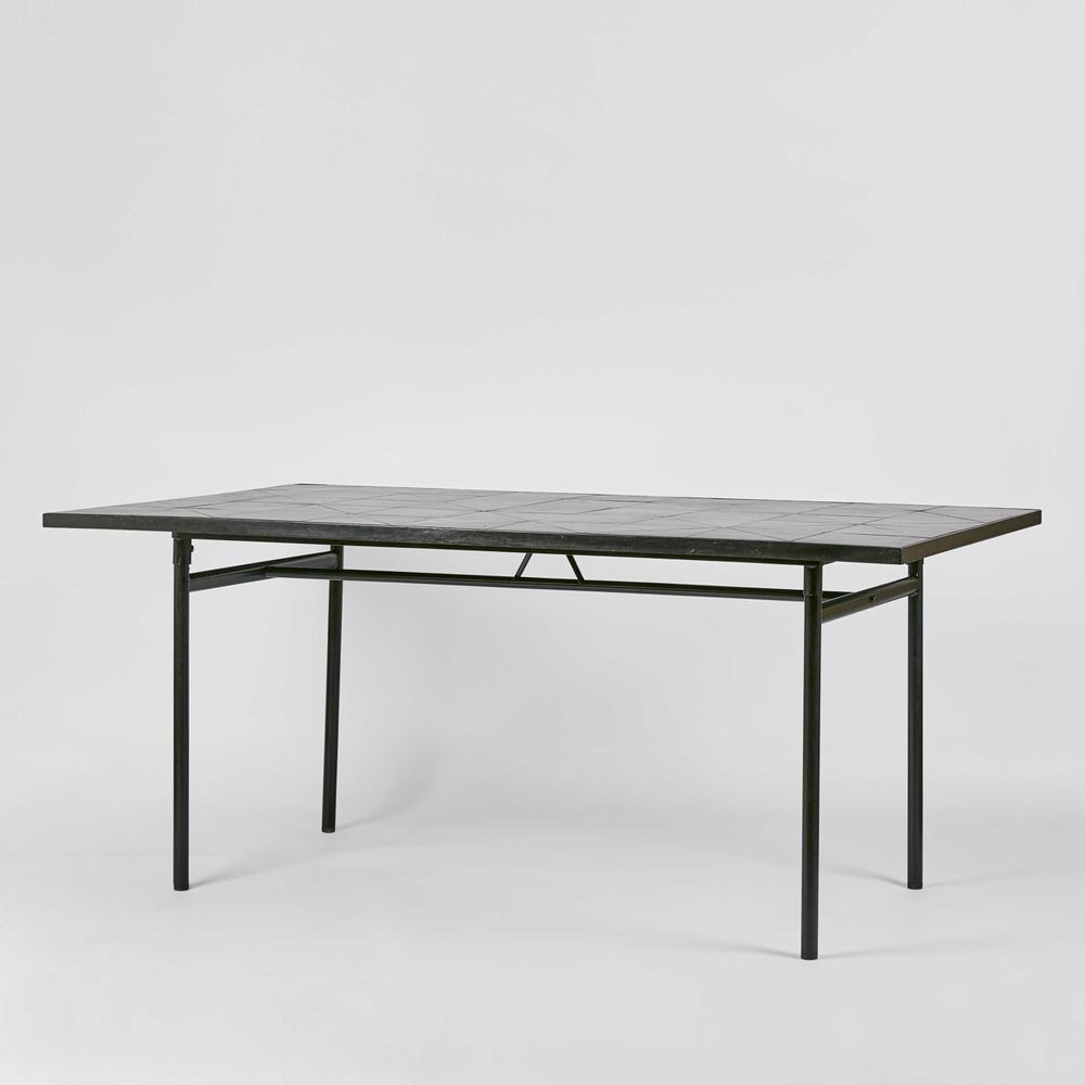 Sheffield Iron & Tiled Outdoor Dining Table - Black - Notbrand