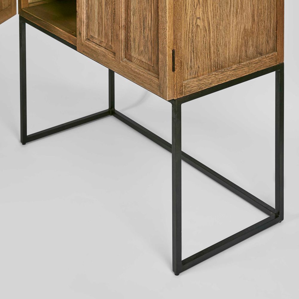 Sierra Oak Storage Cabinet with Iron Stand - Natural - Notbrand