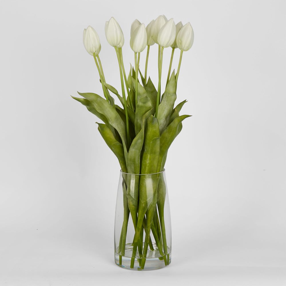 Artificial Tulips in Water with Vase - White