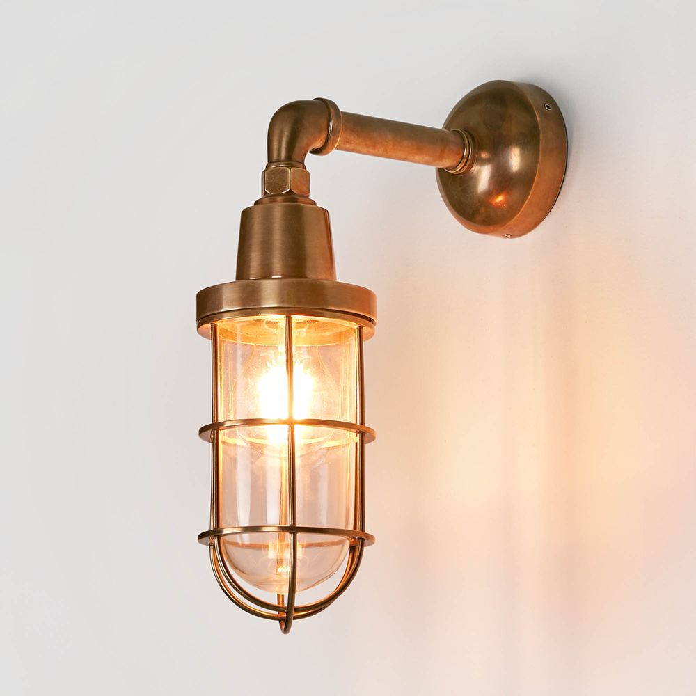 Starboard Outdoor Brass & Glass Wall Light - Antique Brass - Notbrand