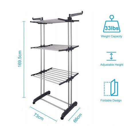 Lecoi 3 Tier Foldable Clothes Drying Rack with Hanger - 170cm - Notbrand