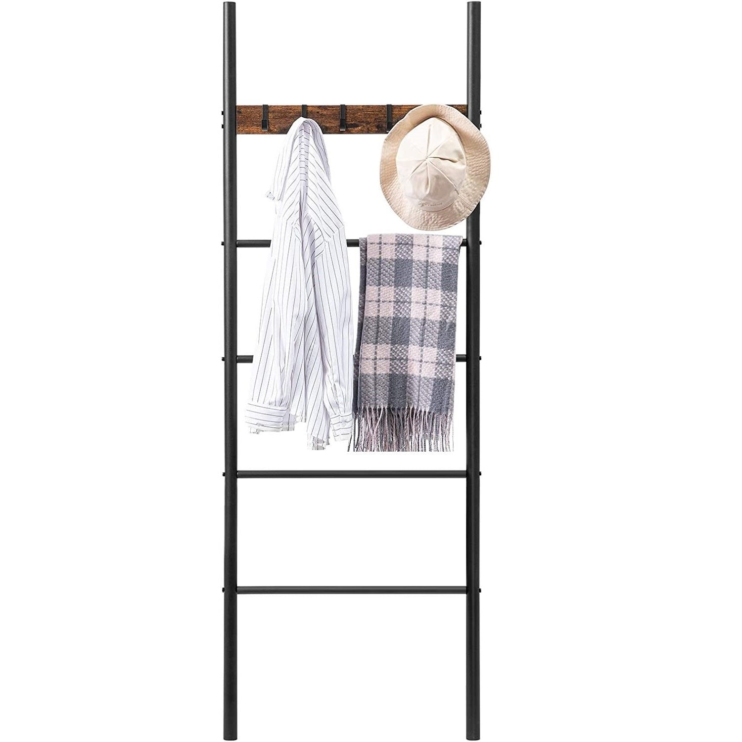 Lecoi 5-Tier Towel Ladder Quilts Rack with 5 Removable Hooks - 177cm - Notbrand