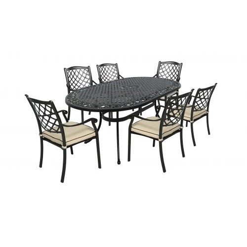 Set of 7 Fiji Outdoor Oval Dining Table with Chairs - Sand Black - Notbrand
