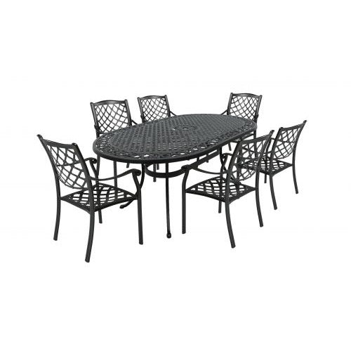 Set of 7 Fiji Outdoor Oval Dining Table with Chairs - Sand Black - Notbrand