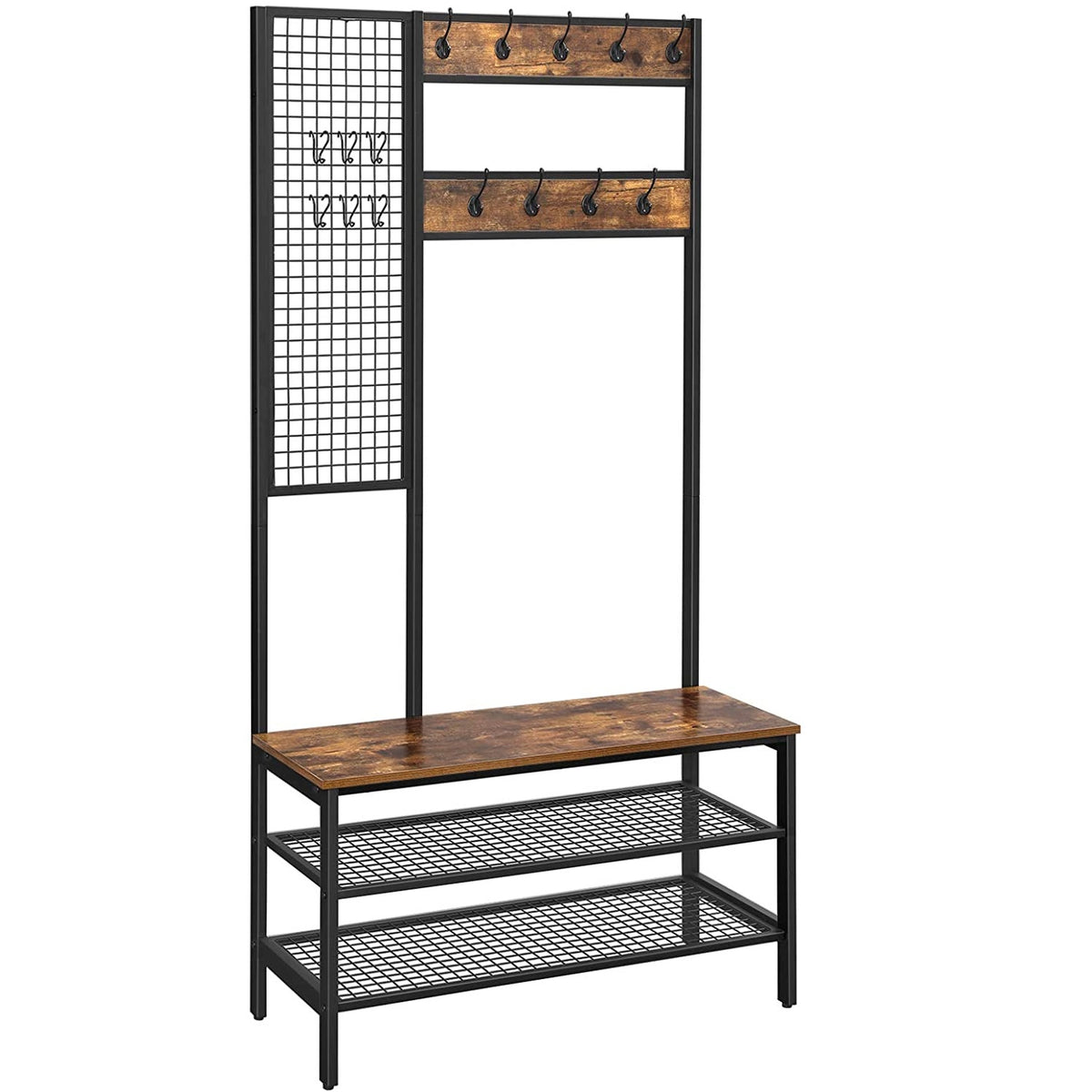 Lecoi Coat & Shoe Rack with Grid Wall - Rustic Brown - Notbrand