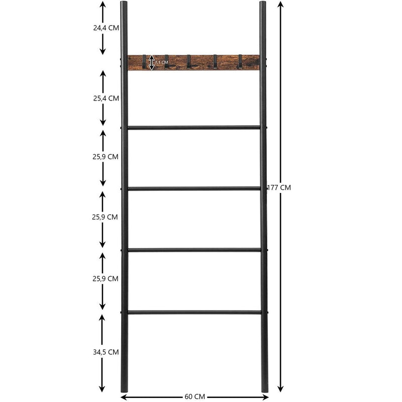 Lecoi 5-Tier Towel Ladder Quilts Rack with 5 Removable Hooks - 177cm - Notbrand