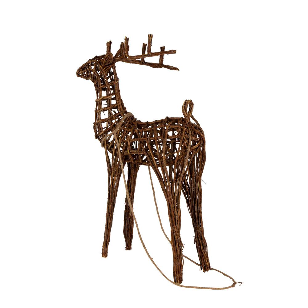 Wooder Rattan Sleigh Reindeer Statue - Brown - Notbrand