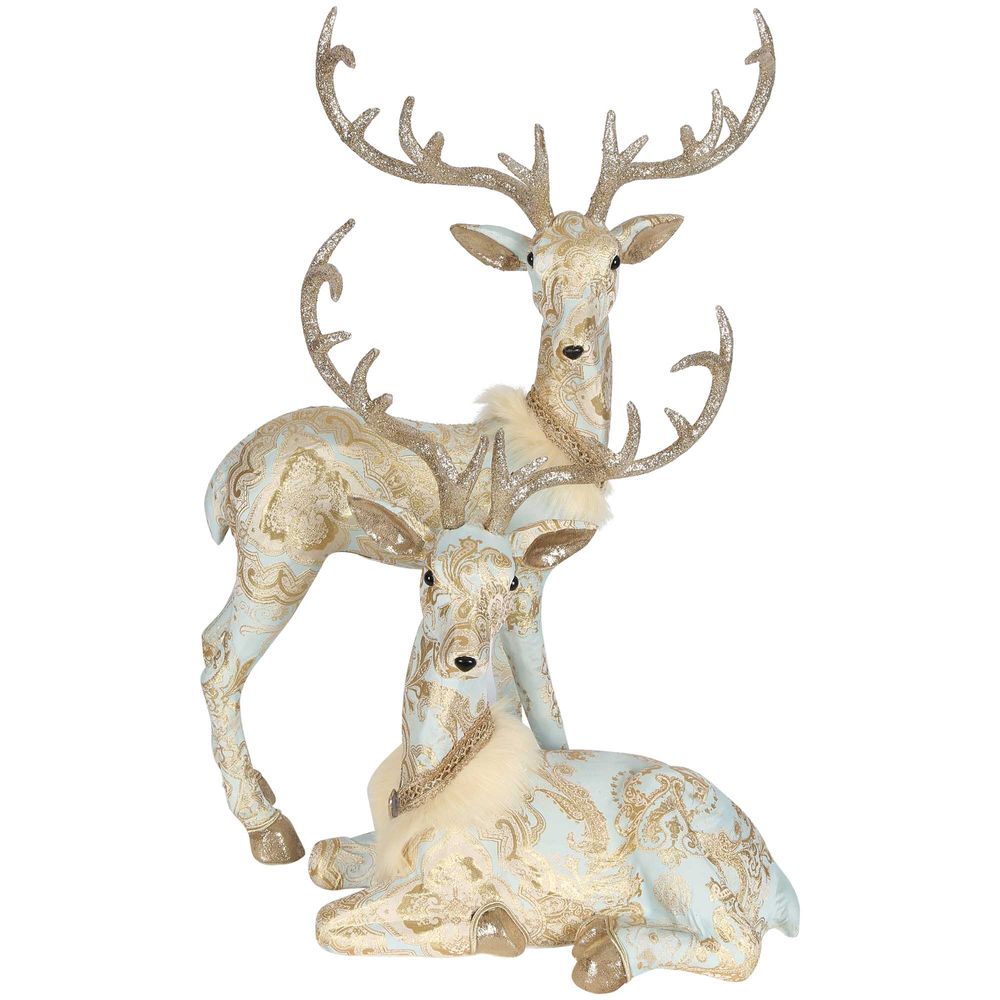 Versas Brocade Lying Deer Statue - White - Notbrand