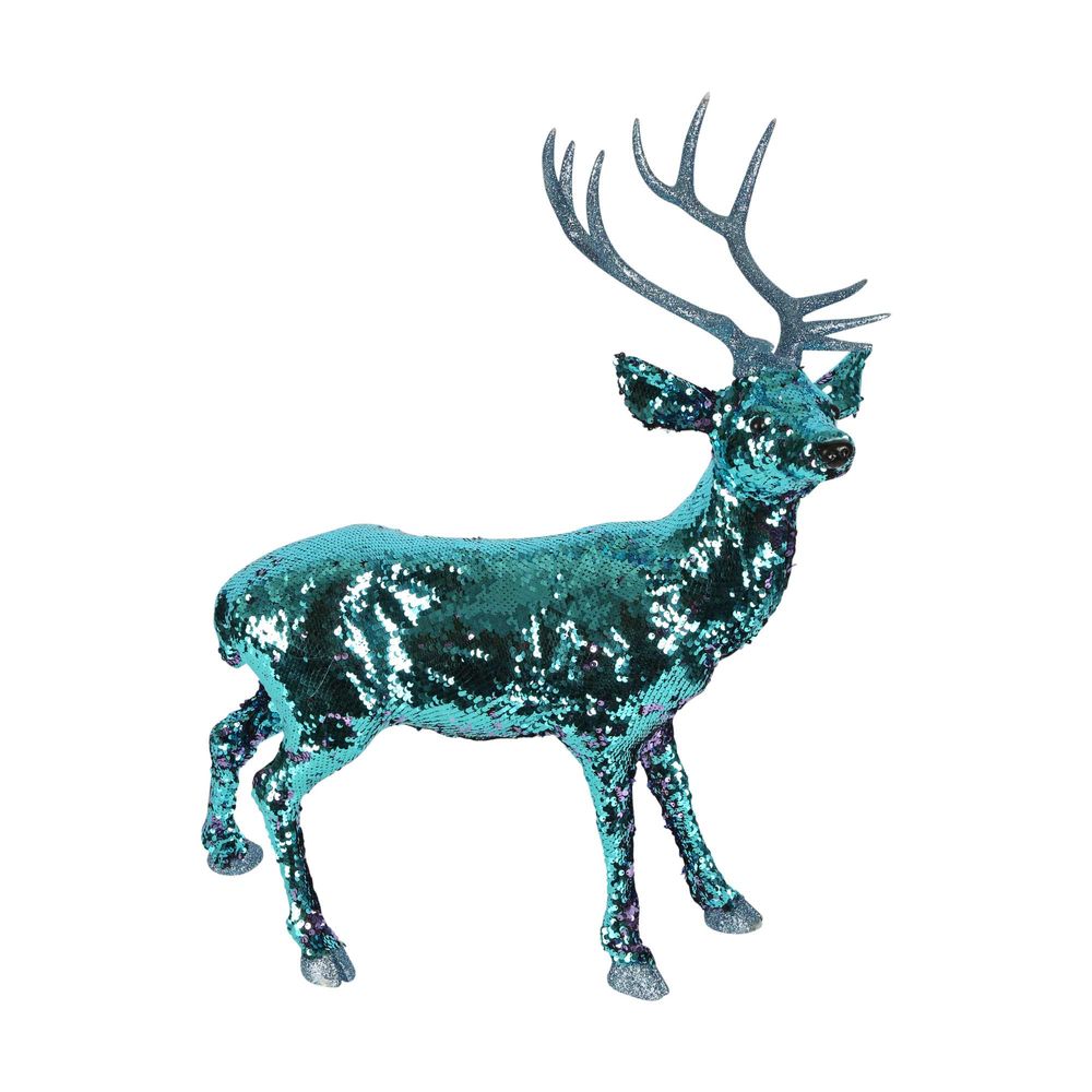 Madon Sequin Reindeer Statue - Blue - Notbrand