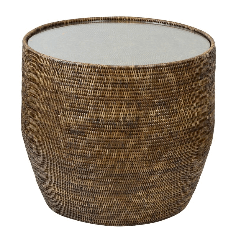 Plantation Rattan Side Table with Glass Top - Notbrand