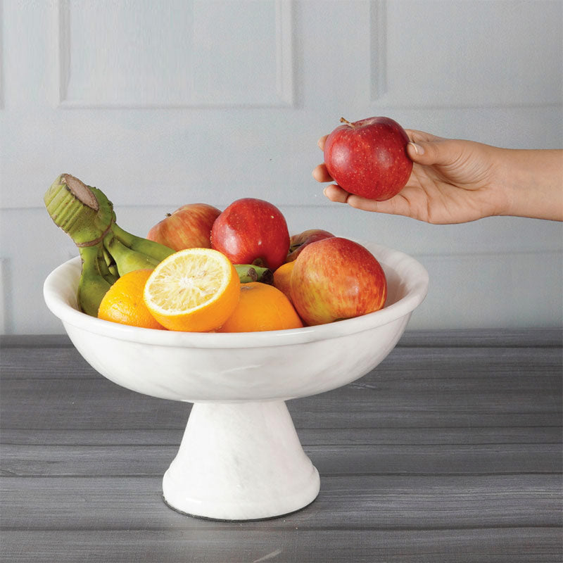 Scrimmage Pedestal Fruit Bowl in Marble - White