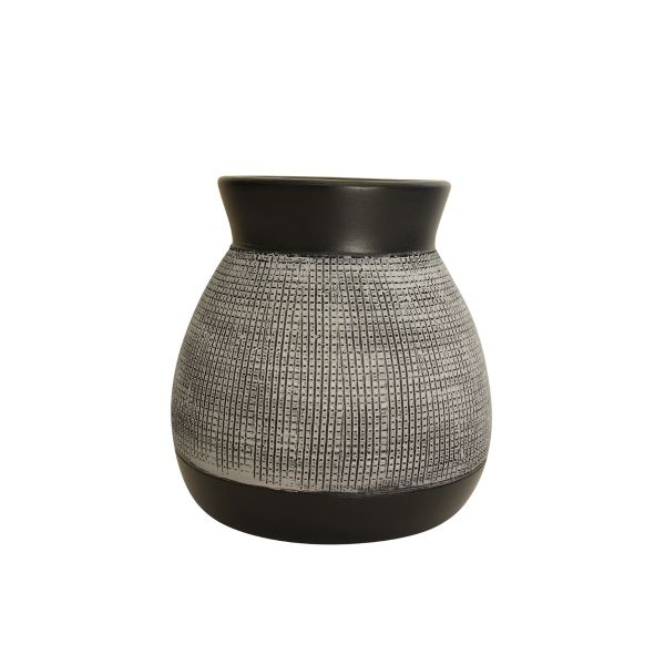 Set of 2 Benjo Terracotta Short Vase - White & Black - Notbrand