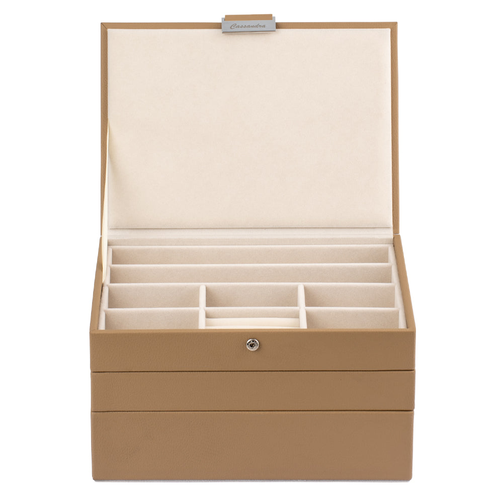 Cassandra's 3 Tray Jewellery Box in Taupe - Medium - Notbrand