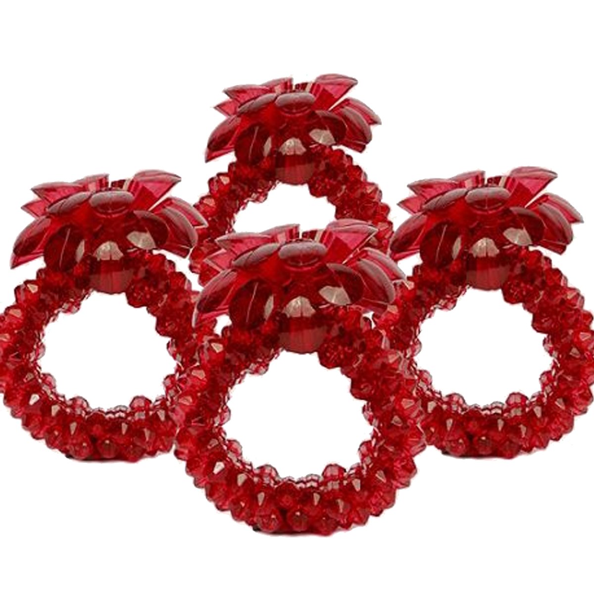 Flower Shape Napkin Rings in Red Crystal Beads - Set of 4 - Notbrand
