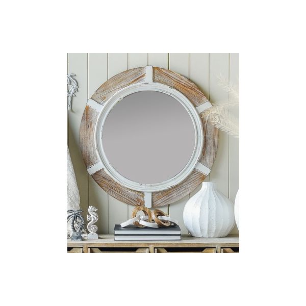 Set of 2 Maui Timber Circular Mirror - Whitewash - Notbrand