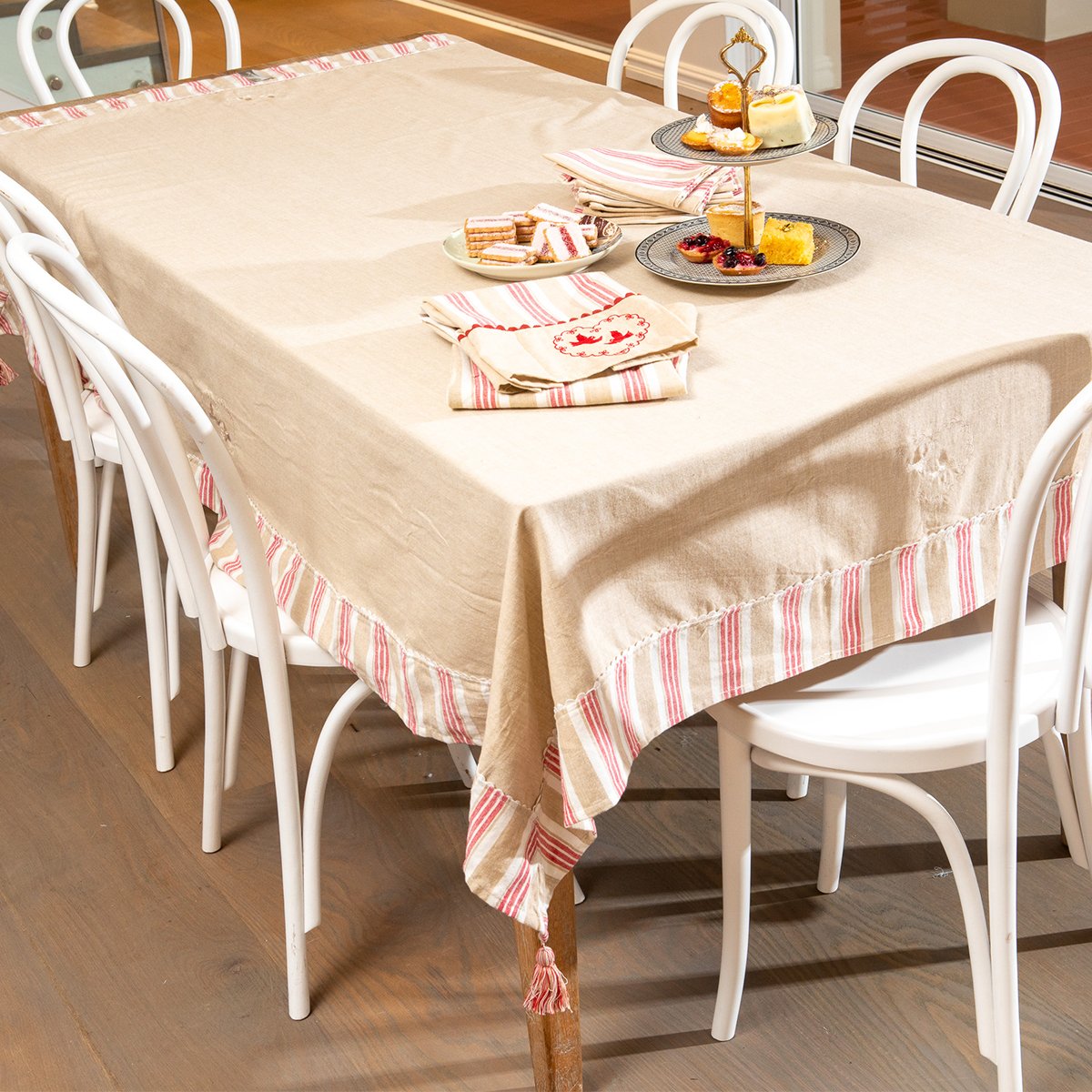 Handloom Cotton Woven Tablecloth - Beige - Notbrand