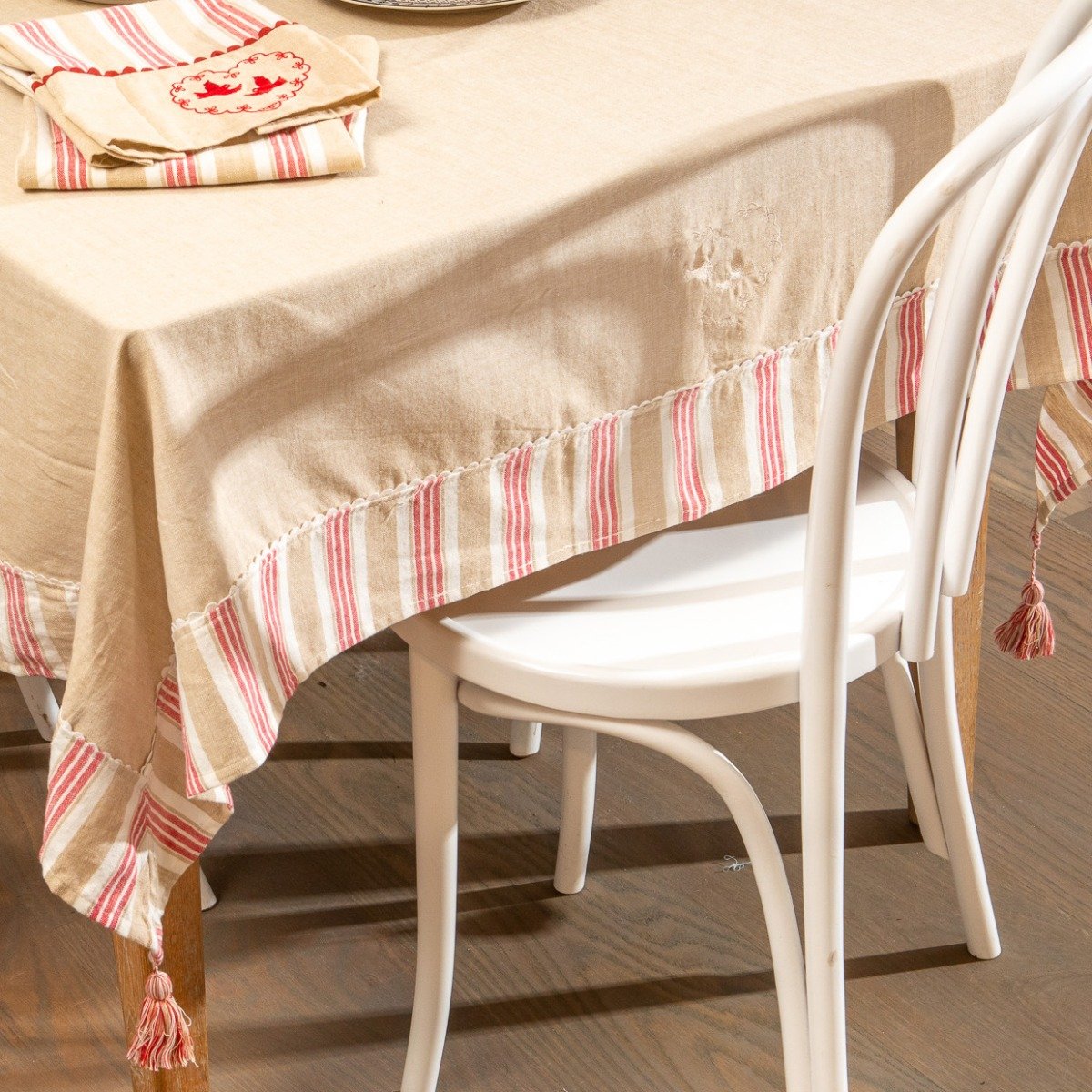 Handloom Cotton Woven Tablecloth - Beige