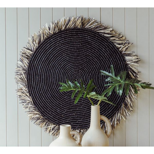 Set of 2 Woven Seagrass Wall Art - Natural & Black - Notbrand