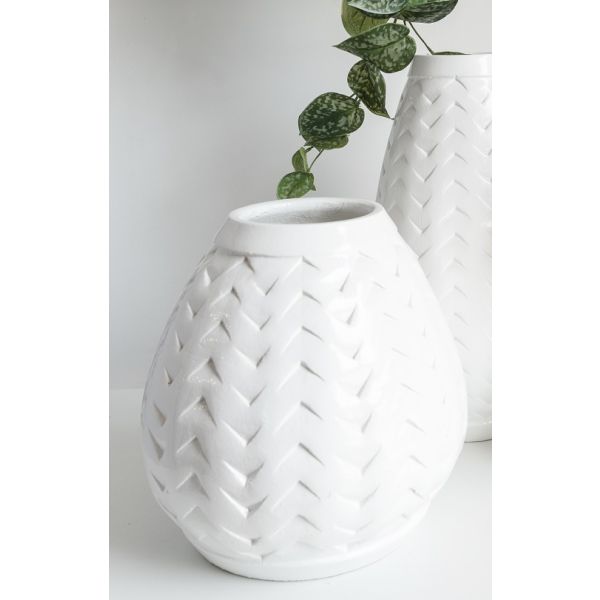 Set of 2 Vito Terracotta Clay Short Vase - White Gloss - Notbrand