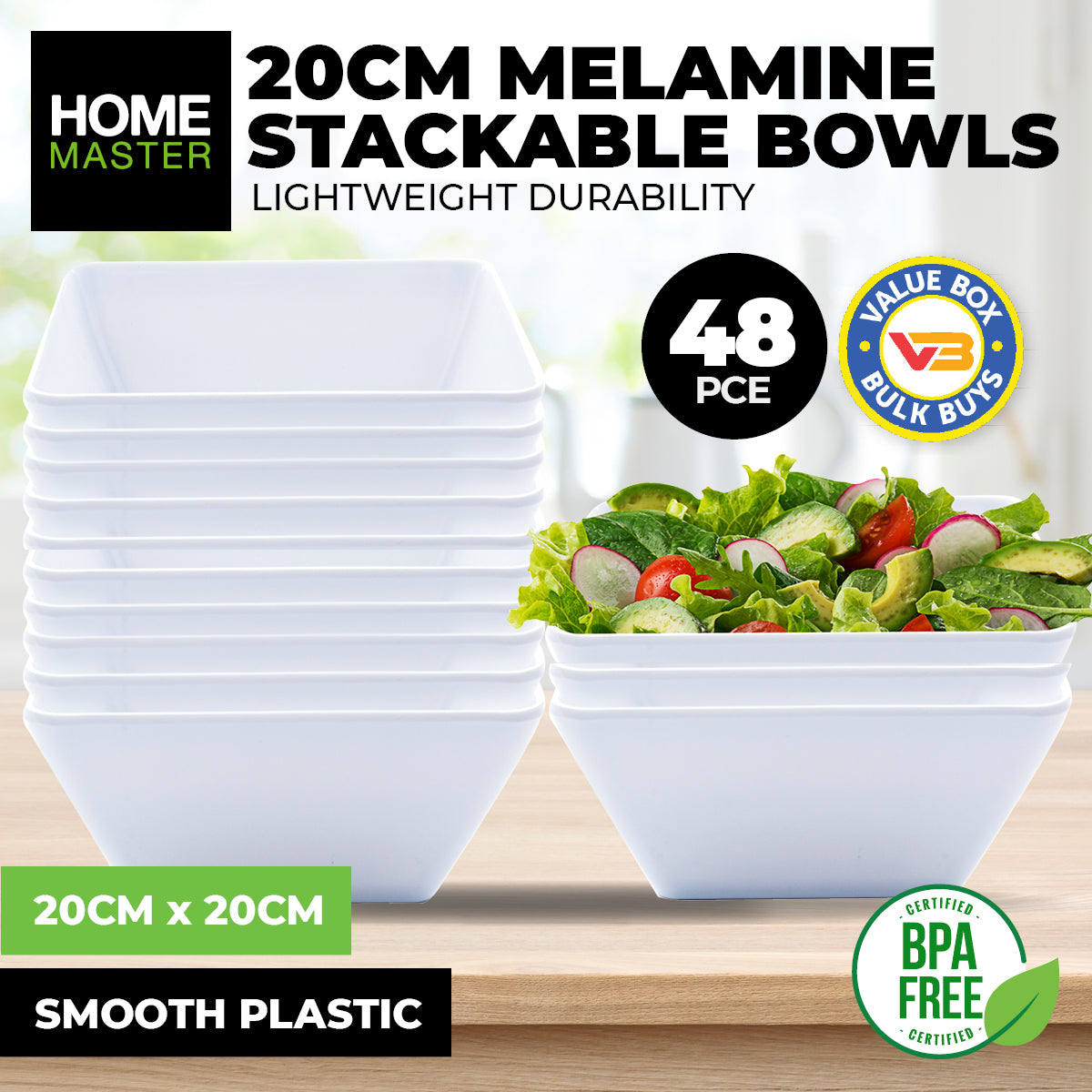 Melamine Lightweight Square Bowls - 48 Piece