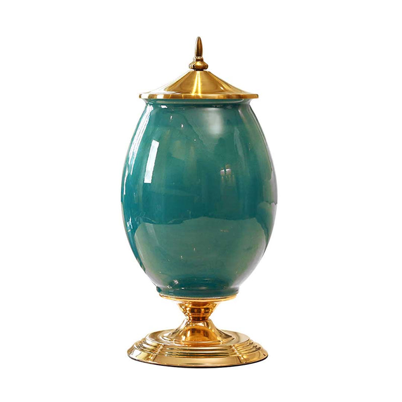 Green Ceramic Vase With Gold Metal Base - 40cm - Notbrand