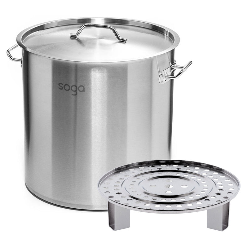 50L Silver Stainless Steel Stock Pot With One Steamer Rack - 43cm - Notbrand