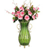 Set of Green Glass Floor Vase With 12Pcs Pink Artificial Flower - Notbrand