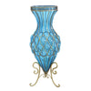 Blue Glass Floor Vase With Metal Stand - 65cm - Notbrand