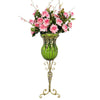 Set of Green Glass Floor Vase And 12Pcs Pink Artificial Flower - Notbrand