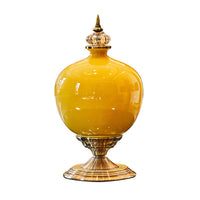 Yellow Ceramic Vase With Gold Metal Base - 38cm - Notbrand