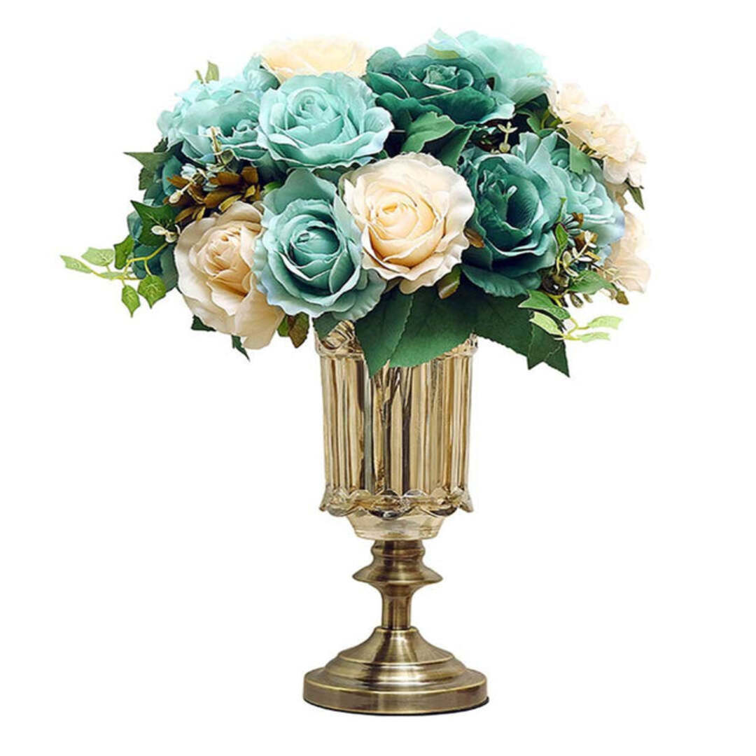 Transparent Glass Vase With Blue Flower Set - 28.5 cm - Notbrand