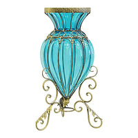European Glass Floor Flower Vase With Metal Stand - Blue - Notbrand
