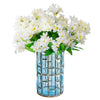 Set of Blue Glass Cylindrical Vase With Artificial Silk Lilium Nanum Flowers - Notbrand