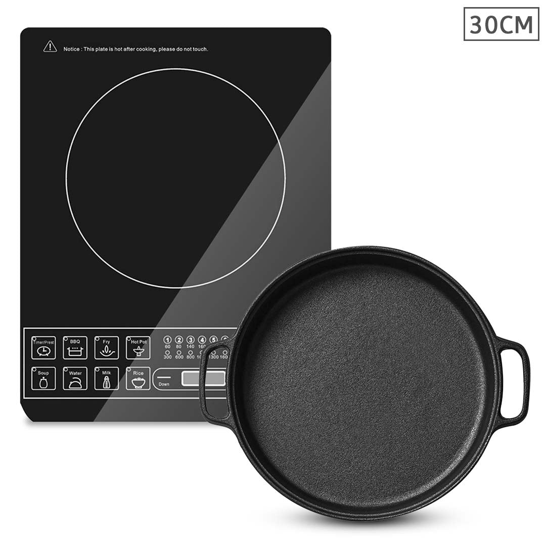 Smart Induction Cooktop And Cast Iron Frying Pan Sizzle Platter - 30cm - Notbrand