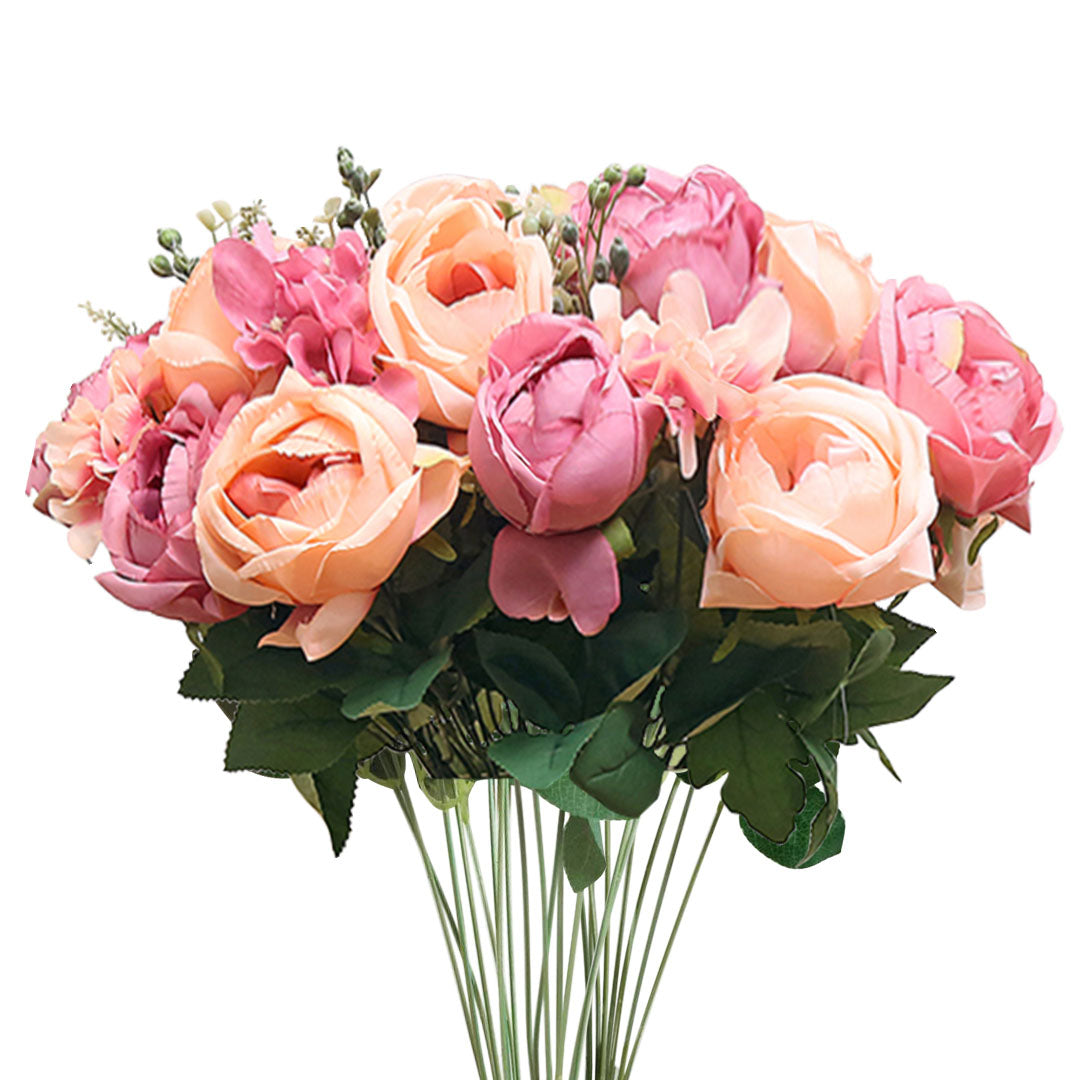 3Pcs Pink Rose Artificial Silk Flowers - 15 Heads - Notbrand