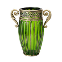 European Glass Flower Vase With Two Metal Handle - Green - Notbrand