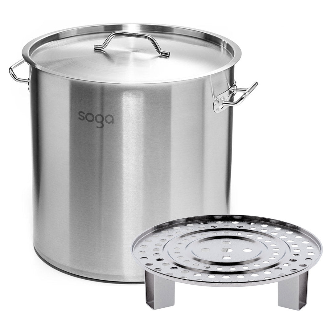 50L Silver Stainless Steel Stock Pot With One Steamer Rack - 39cm - Notbrand