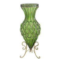 Green Glass Floor Vase With Metal Stand - 65cm - Notbrand