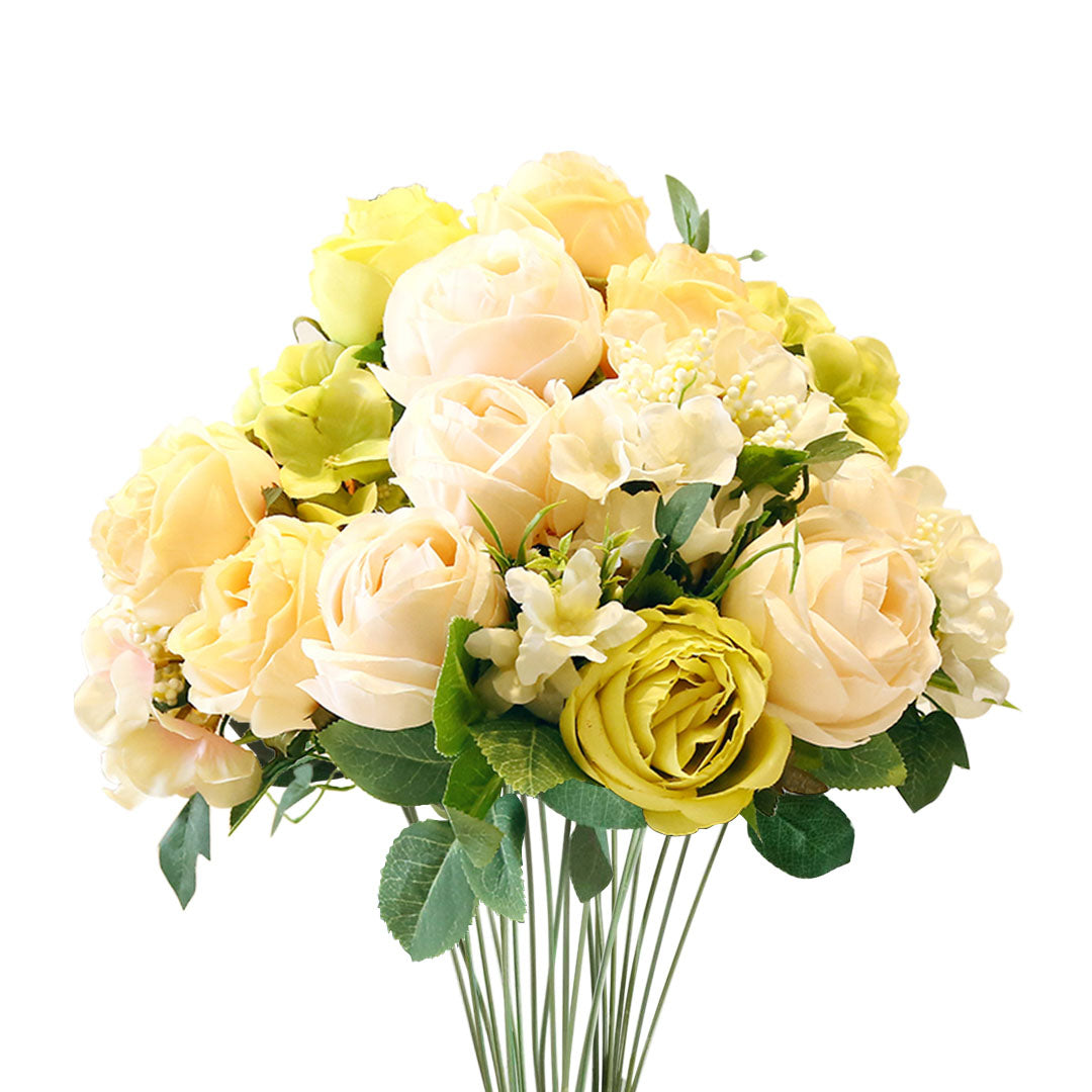 3Pcs White Rose Artificial Silk Flowers - 15 Heads - Notbrand