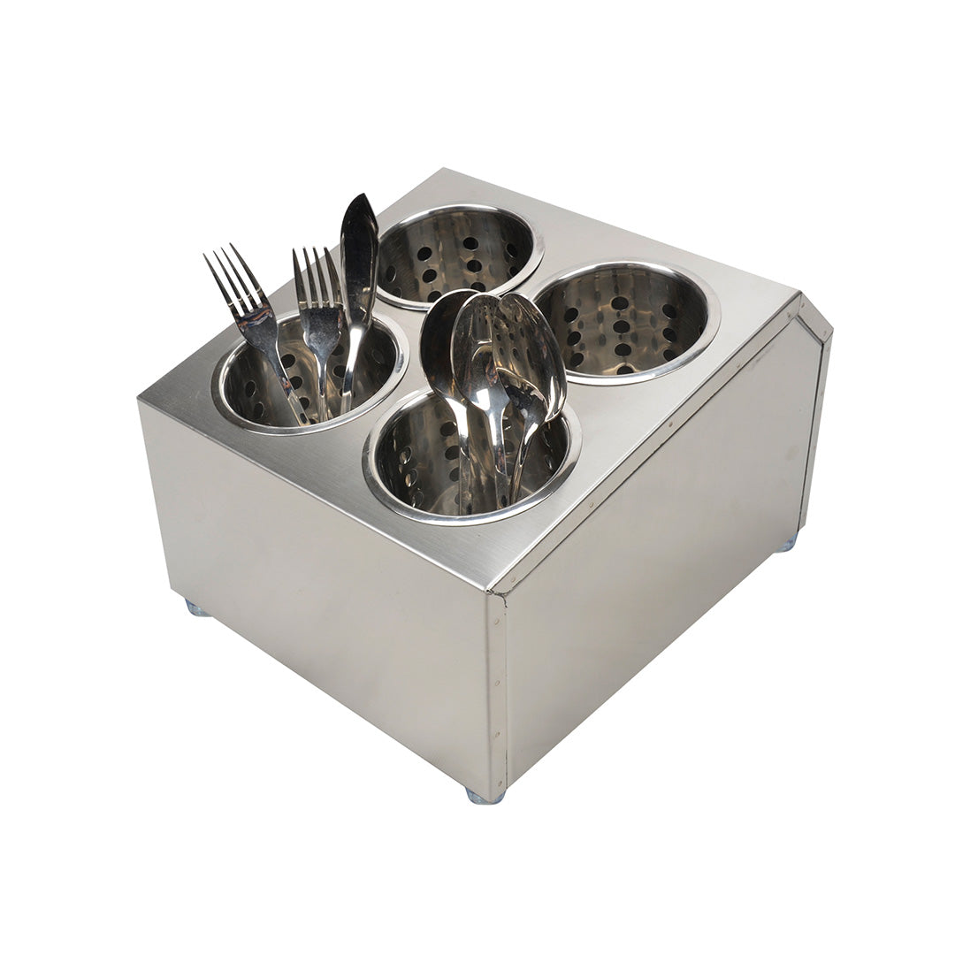 Stainless Steel Commercial Square Cutlery Holder With 4 Holes - Notbrand