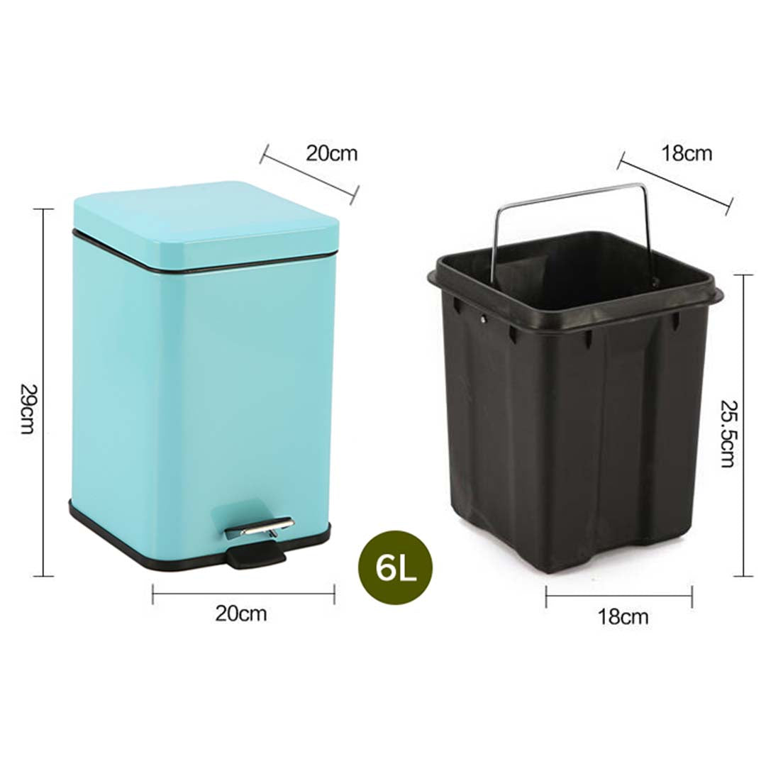 6L Square Stainless Steel Trash Bin with Foot Pedal - Notbrand