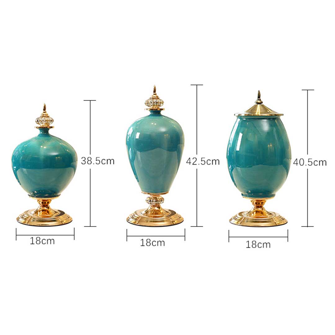 Dark Blue Ceramic Vase With Gold Metal Base - 38cm - Notbrand