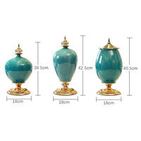 Dark Blue Ceramic Vase With Gold Metal Base - 38cm - Notbrand